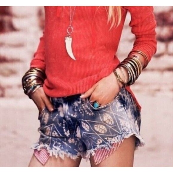 Free People 29 Bleach Wash Distressed Red Stripe Pocket Cutoff Denim Sexy Shorts - Picture 1 of 6